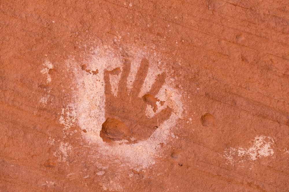 A hand print.<br />On tour with Navajo Spirit Tours.<br />Aug. 14, 2017 - Monument Valley Navajo Tribal Park, Arizona.