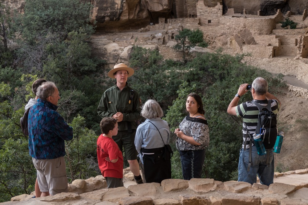 Matthew, Michael, Joyce, Miranda, Carl.<br />The evening tour of Cliff Palace.<br />Aug. 15, 2017 - Mesa Verde National Park, Colorado.