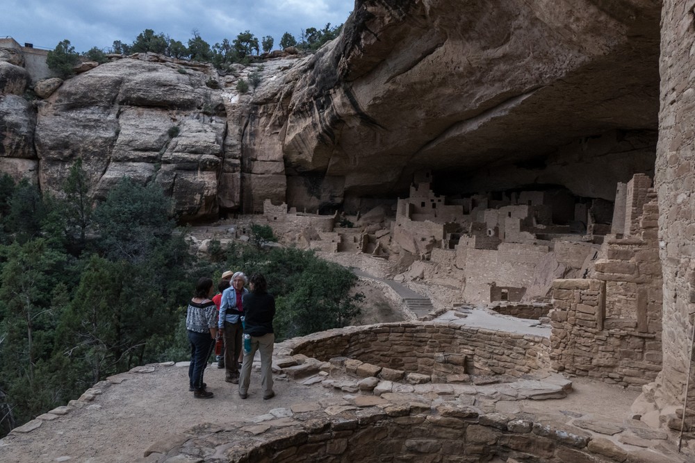 Joyce, Matthew, Joyce, and Holly.<br />The evening tour of Cliff Palace.<br />Aug. 15, 2017 - Mesa Verde National Park, Colorado.