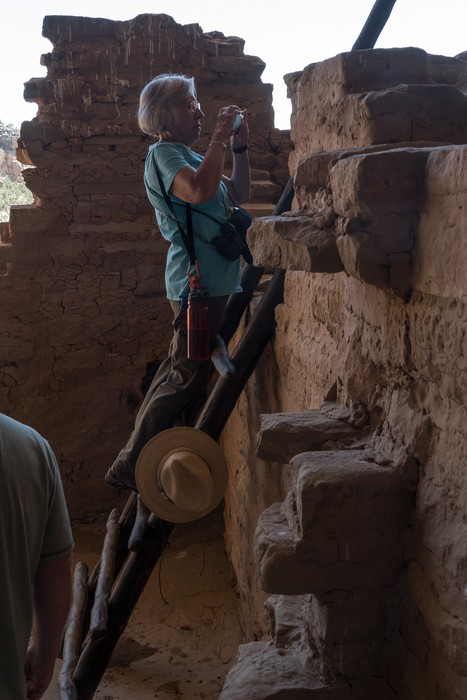 Joyce photographing something.<br />Ranger guided tour of Long Huose.<br />Aug. 16, 2017 - Mesa Verde National Park, Colorado.