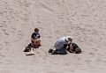 Miranda got hurt (temporarily) and Carl in checking on her while Matthew stands by.<br />Aug. 18, 2017 - Great Sand Dunes National Park, Colorado.