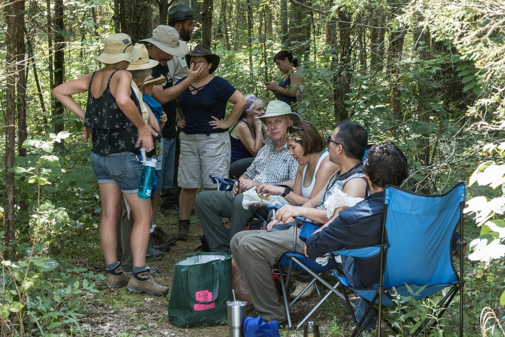 Holly, Joyce Matthew, Carl, and Miranda.<br />Everyone trying to stay cool in the shade while waiting for the eclipse to start.<br />Aug. 21, 2017 - Vesta Cedar Glade State Natural Area, Tennessee.