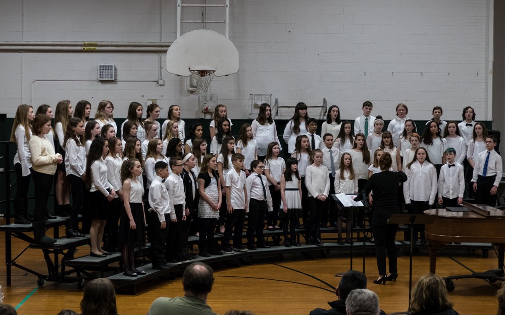 Matthew, Phoebe, and other chorus members.<br />Jan. 24, 2018 - Miscoe Hill Middle School, Mendon, Massachusetts.