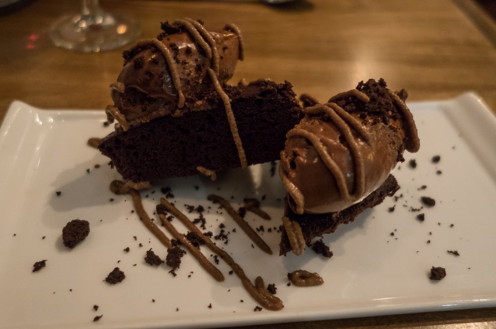 "Chocolate. Chocolate. Chocolate. Chocolate." menu item.<br />At Otis Restaurant courtesy of Norma and Paul's gift certificate.<br />Feb. 13, 2018 - Exeter, New Hampshire.