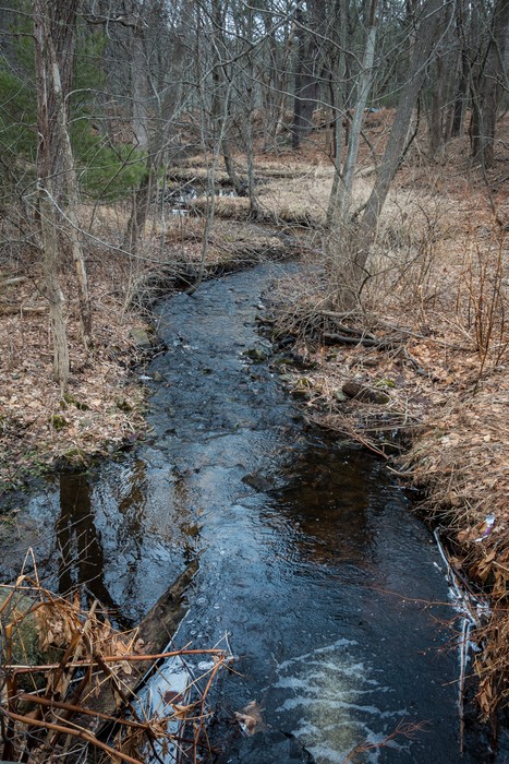 A local brook flowing under Church Street.<br />Feb. 24 - Merrimac, Massachusetts.
