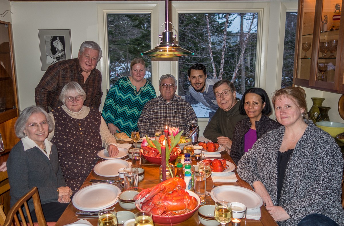Joyce, Edite, John, Laila, Uldis, Eriks, Juris, Nancy, and Krista.<br />Juris' 75th birthday celebration.<br />March 10, 2018 - At Uldis and Edite's in Manchester by the Sea, Massachusetts.