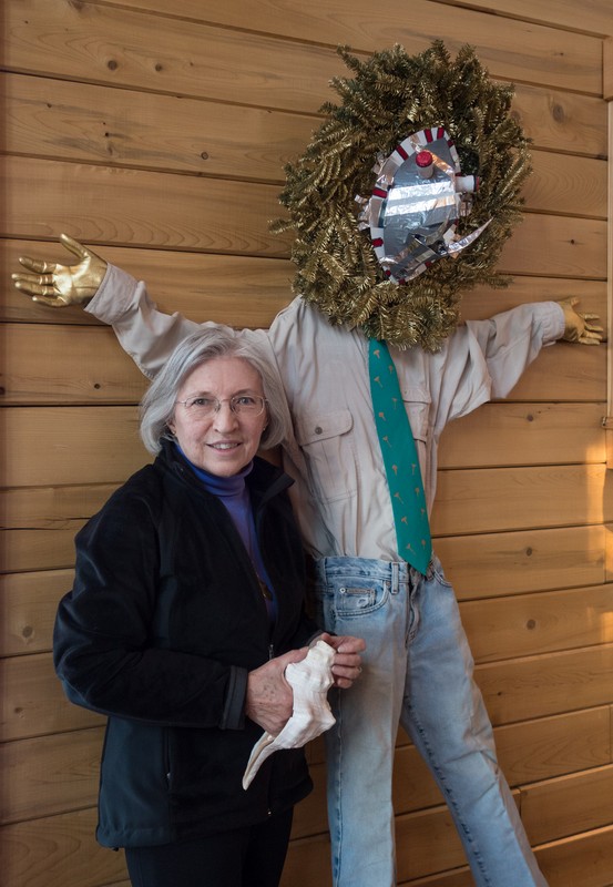 Joyce and her effigy.<br />Vernal equinox party.<br />March 17, 2018 - At Michael and Kathleen's in Campton, New Hampshire.