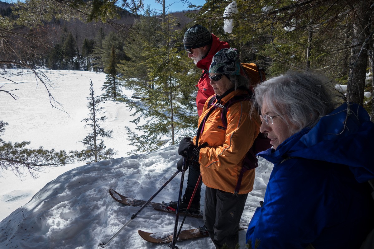 Fred, Moe, and Joyce at Atwood Pond.<br />Hike to Atwood Pond along the Historic Sandwich Notch Road.<br />March 18, 2018 - Thornton/Sandwich, New Hampshire.