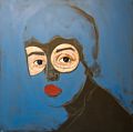 Mia Cross: "Blue Baby", 48x48",  oil on canvas, $4000.<br />Paula Estey Gallery.<br />March 20, 2018 - Newburyport, Massachusetts.
