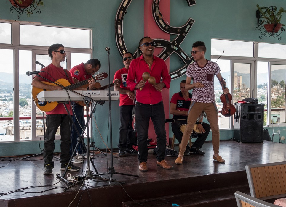 The band Chalice.<br />Rooftop restaurant at the Casa Granda Hotel.<br />Oct. 30, 2016 - Santiago de Cuba.