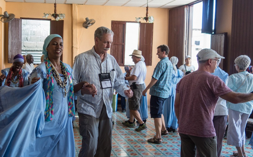 Bob with dancer.<br />At the Tumba Francesa dance hall.<br />Oct. 31, 2016 - Guantanamo, Cuba.