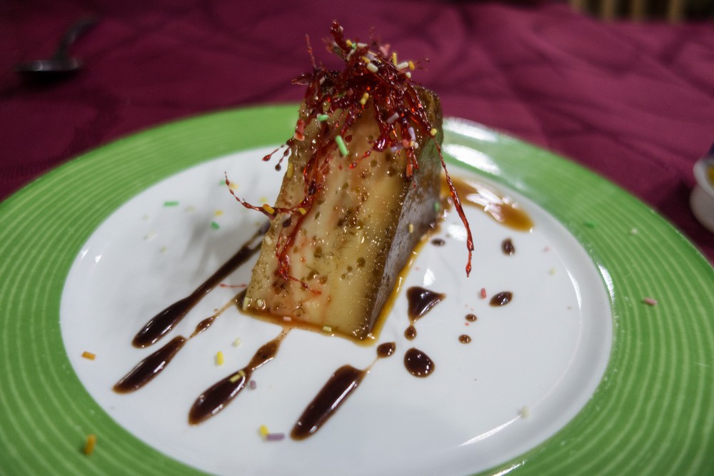 Flan for dessert.<br />Dinner at the St. Pauli Restaurant.<br />Oct 31, 2016 - Santiago de Cuba.