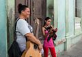 A student at "Lauro Fuentes" Community Music School and a friend.<br />Nov. 1, 2016 - Santiago de Cuba.