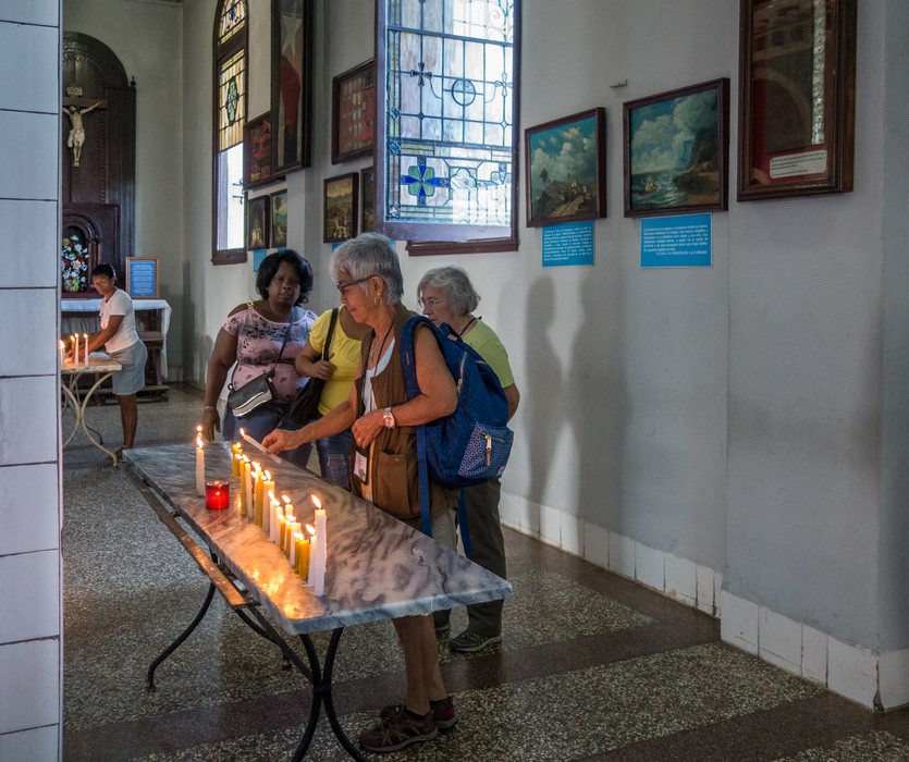 Ellen and Joyce.<br />Interior of Our Lady of Charity Basilica.<br />Nov. 2, 2016 - El Cobre, Cuba..