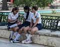 School girls in uniform.<br />Nov. 2, 2016 - Parque Cespedes, Bayamo, Cuba.