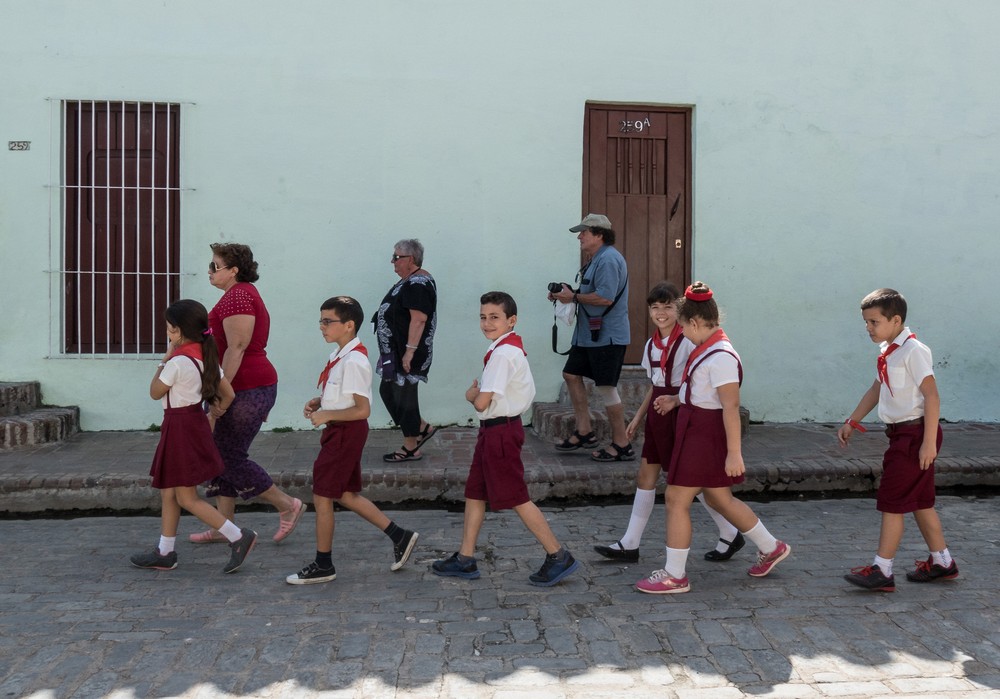 Paul and Norma and school children led by a teacher.<br />Nov. 3, 2016 - Camag�ey, Cuba.