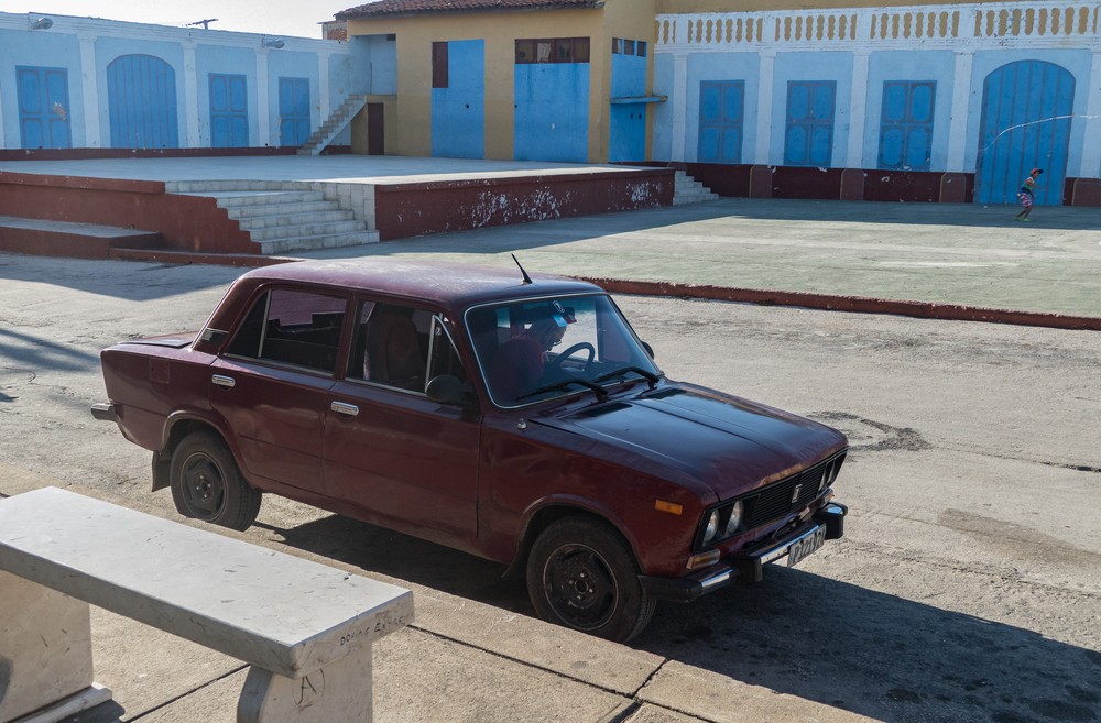 The Lada taxi which brought us back to the center of town for the group to roam the streets.<br />Nov. 5, 2016 - Trinidad, Cuba.