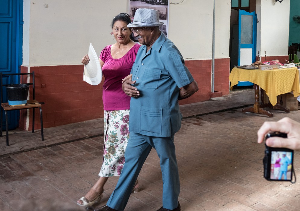 A couple of abuelos showing us their dance.<br />This paladar is also used as a senior center.<br />Nov. 7, 2016 - At the Sabore Arte paladar, Santa Clara, Cuba