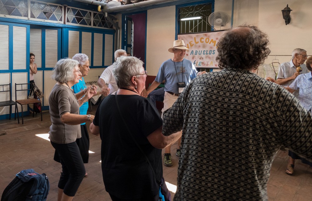 Paul, Norma, Joyce, Bill and others join in the dancing.<br />Nov. 7, 2016 - At the Sabore Arte paladar, Santa Clara, Cuba