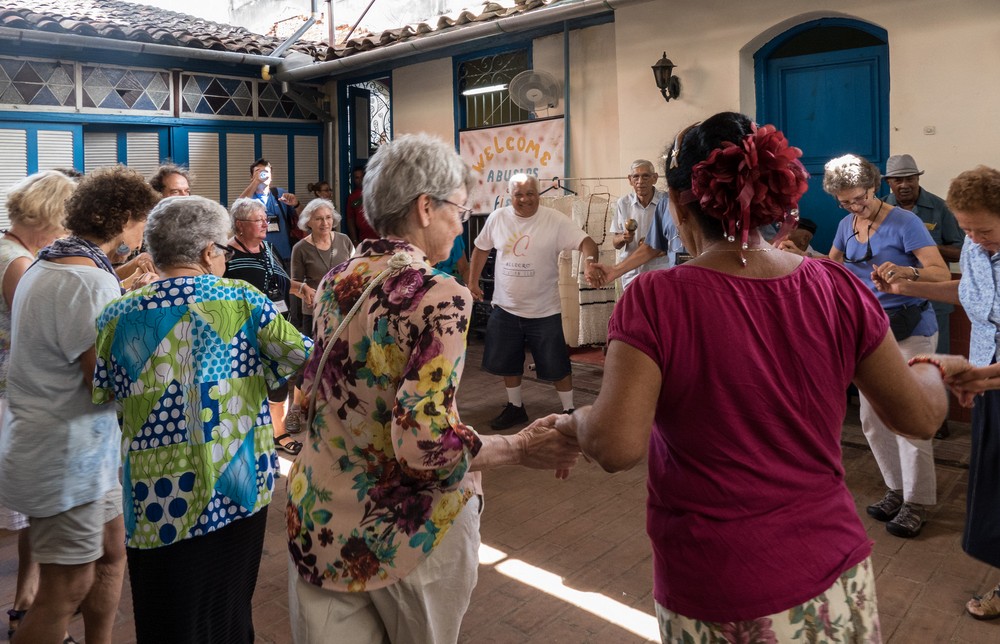 Paul, Norma, Joyce, and others join in the dancing.<br />Nov. 7, 2016 - At the Sabore Arte paladar, Santa Clara, Cuba