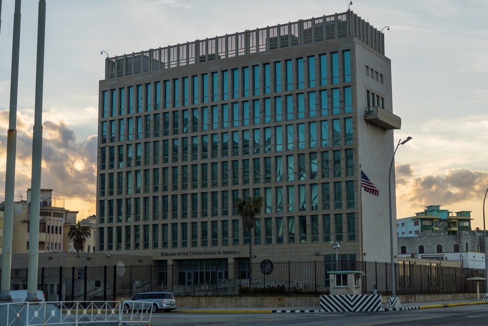 US embassy from the Malecon.<br />Nov. 9, 2016 - Havana, Cuba