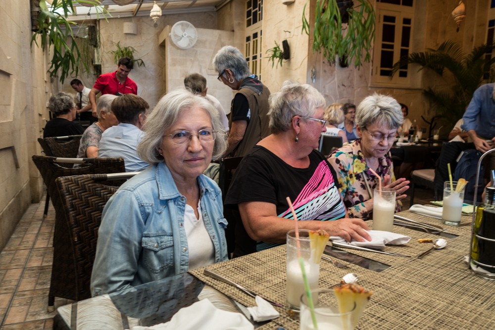 Joyce, Norma, and Madelyn with welcome drinks.<br />Lunch at El Litoral Restaurant.<br />Nov. 10, 2016 - Havana, Cuba.