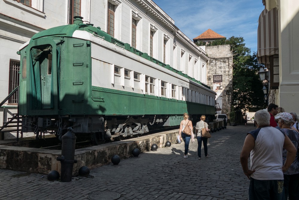 Coche (car) Mambi, former presidential train car Oficios Street.<br />Nov. 10, 2016 - Havana, Cuba.