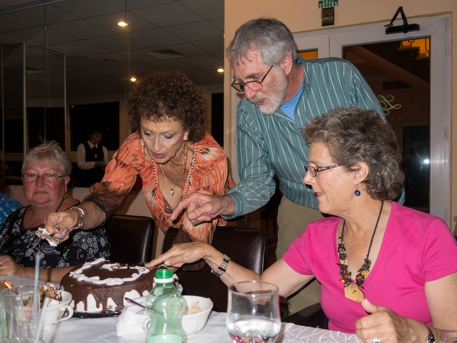Norma, Irma and her birthday cake, DJ, and Hyatt.<br />Dinner at "La Torre" restaurant.<br />Nov. 11, 2016 - Havana, Cuba.