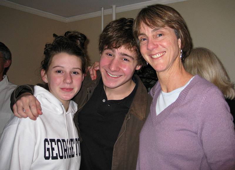 Dec. 5, 2008 - Palmer's Restaurant, Andover, Massachusetts.<br />Leslie's surprise 50th birthday party.<br />Leslie with her two children, Lydia and Julian.