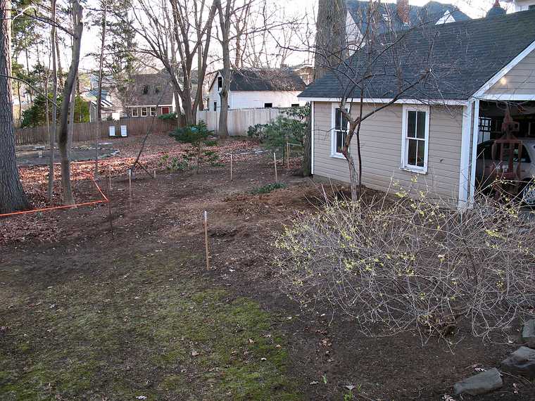 April 16, 2008 - Merrimac, Massachusetts.<br />The spot where the addition to the garage is to be built,<br />on the morning of the start of digging the trench for the foundation.