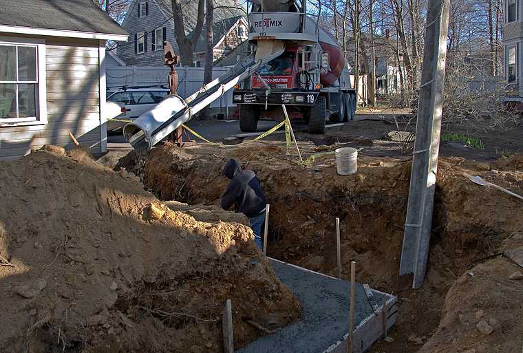 April 17, 2008 - Merrimac, Massachusetts.<br />Pouring the foundation footings.