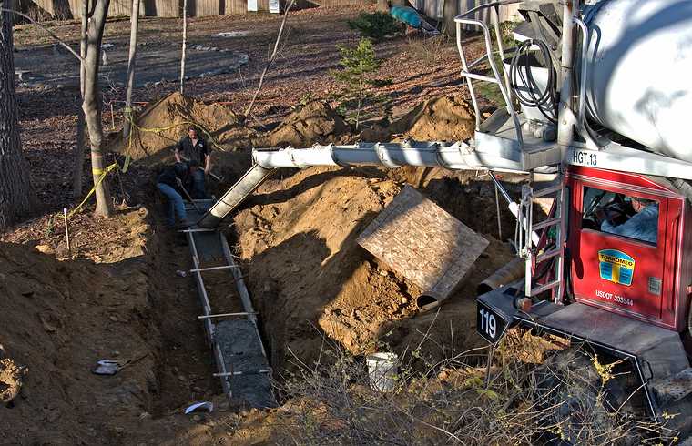 April 17, 2008 - Merrimac, Massachusetts.<br />Pouring the foundation footings.