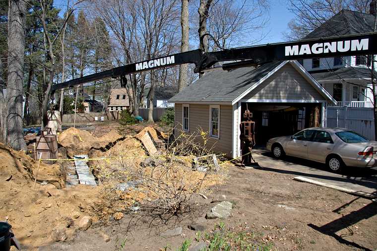 April 19, 2008 - Merrimac, Massachusetts.<br />The foundation forms are being delivered.<br />The boom has quite a reach.
