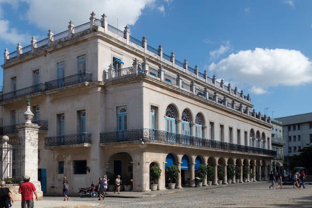 Building on east side of the square.<br />The Hotel Santa Isabel.<br />Nov. 8, 2016 - Plaza de Armas, Havana, Cuba.