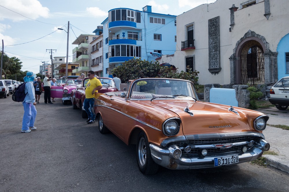 A '57 Chevrolet and others behind it.<br />Our ride in American vintage cars.<br />Nov. 10, 2016 - Havana, Cuba.